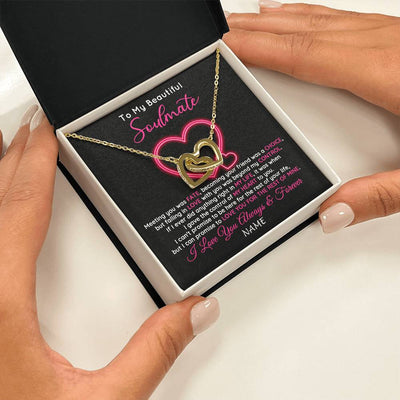 Interlocking Hearts Necklace 18K Yellow Gold Finish | 2 | Personalized To My Beautiful Soulmate Necklace From Husband Falling In Love Wife Birthday Valentines Day Christmas Jewelry Customized Gift Box Message Card | teecentury