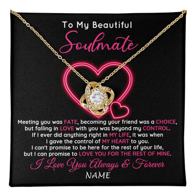Love Knot Necklace 18K Yellow Gold Finish | 1 | Personalized To My Beautiful Soulmate Necklace From Husband Falling In Love Wife Birthday Valentines Day Christmas Jewelry Customized Gift Box Message Card | teecentury