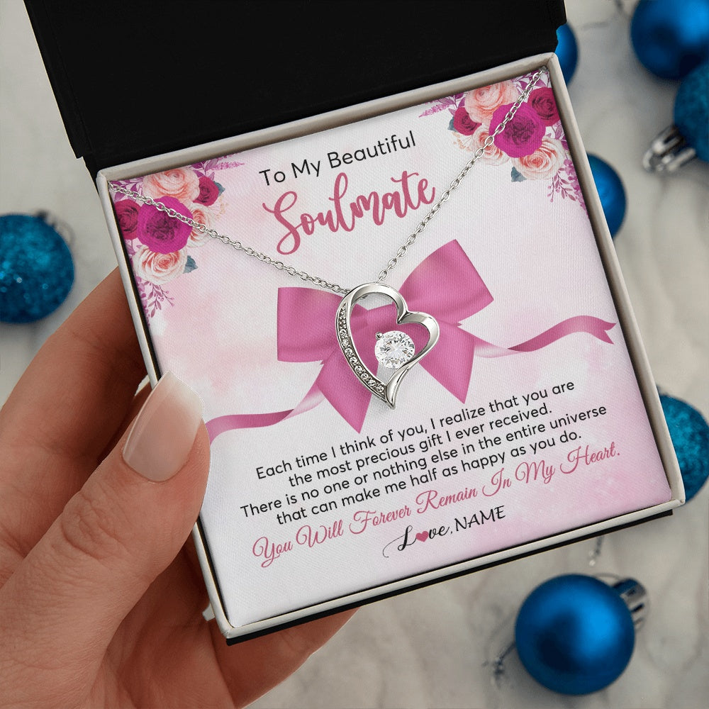 Forever Love Necklace 14K White Gold Finish | 2 | Personalized To My Beautiful Soulmate Necklace From Husband Forever In My Heart Wife Birthday Anniversary Wedding Valentines Customized Gift Box Message Card | teecentury.myshopify