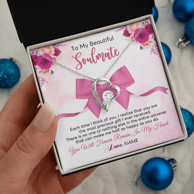 Forever Love Necklace 14K White Gold Finish | 2 | Personalized To My Beautiful Soulmate Necklace From Husband Forever In My Heart Wife Birthday Anniversary Wedding Valentines Customized Gift Box Message Card | teecentury.myshopify