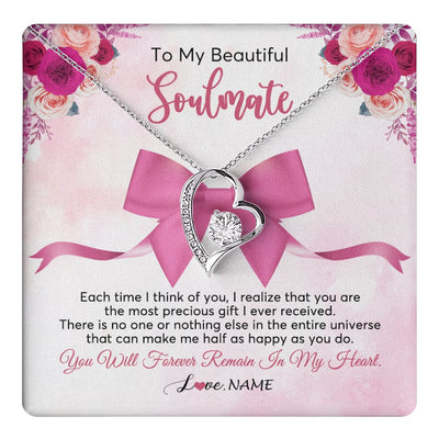 Forever Love Necklace 14K White Gold Finish | 1 | Personalized To My Beautiful Soulmate Necklace From Husband Forever In My Heart Wife Birthday Anniversary Wedding Valentines Customized Gift Box Message Card | teecentury.myshopify