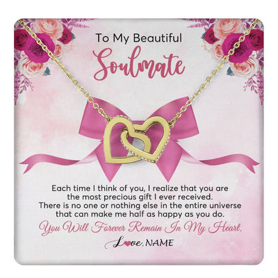 Interlocking Hearts Necklace 18K Yellow Gold Finish | 1 | Personalized To My Beautiful Soulmate Necklace From Husband Forever In My Heart Wife Birthday Anniversary Wedding Valentines Customized Gift Box Message Card | teecentury.myshopify