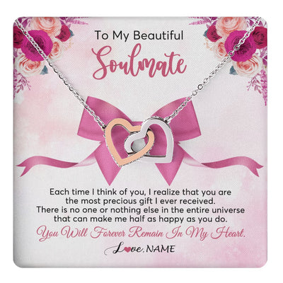 Interlocking Hearts Necklace Stainless Steel & Rose Gold Finish | 1 | Personalized To My Beautiful Soulmate Necklace From Husband Forever In My Heart Wife Birthday Anniversary Wedding Valentines Customized Gift Box Message Card | teecentury.myshopify