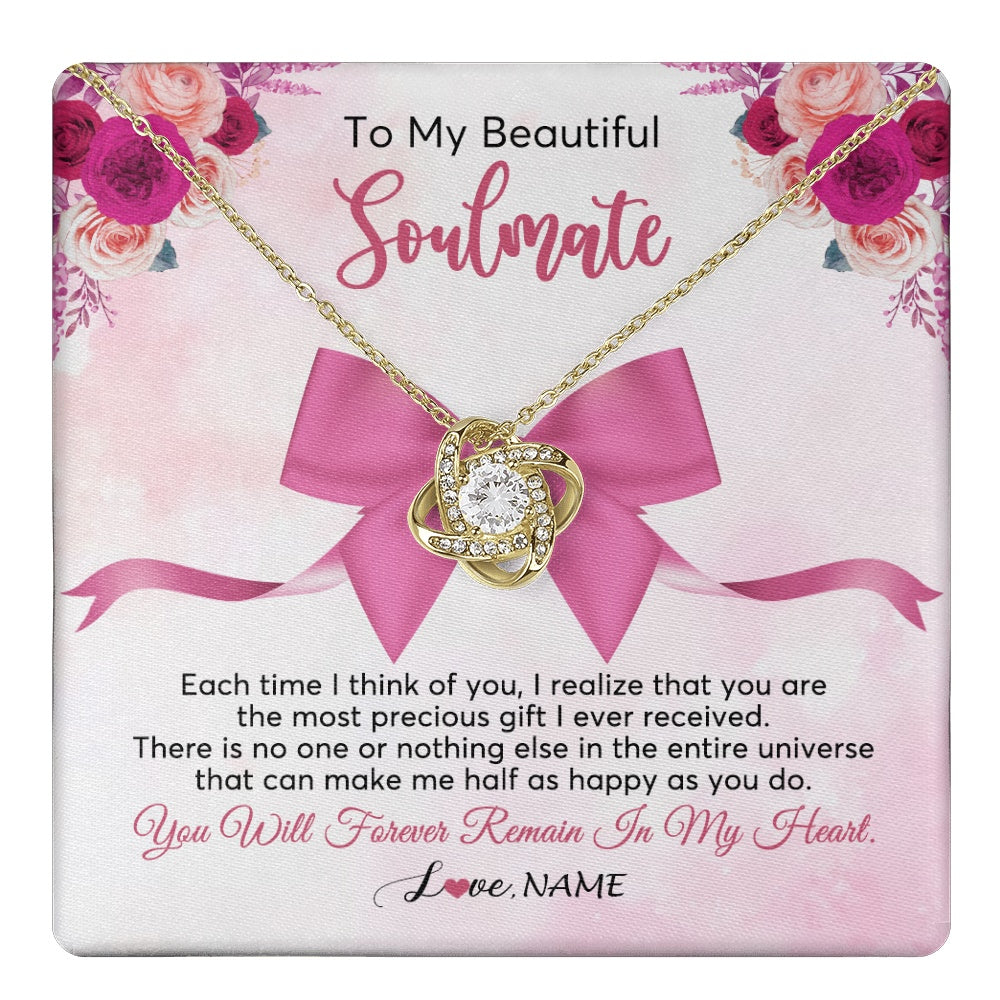 Love Knot Necklace 18K Yellow Gold Finish | 1 | Personalized To My Beautiful Soulmate Necklace From Husband Forever In My Heart Wife Birthday Anniversary Wedding Valentines Customized Gift Box Message Card | teecentury.myshopify