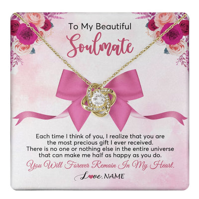 Love Knot Necklace 18K Yellow Gold Finish | 1 | Personalized To My Beautiful Soulmate Necklace From Husband Forever In My Heart Wife Birthday Anniversary Wedding Valentines Customized Gift Box Message Card | teecentury.myshopify