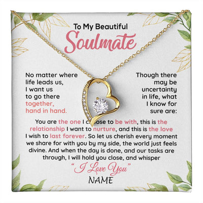 Forever Love Necklace 18K Yellow Gold Finish | 1 | Personalized To My Beautiful Soulmate Necklace From Husband Hand In Hand Wife Birthday Anniversary Valentines Day Jewelry Customized Gift Box Message Card | teecentury