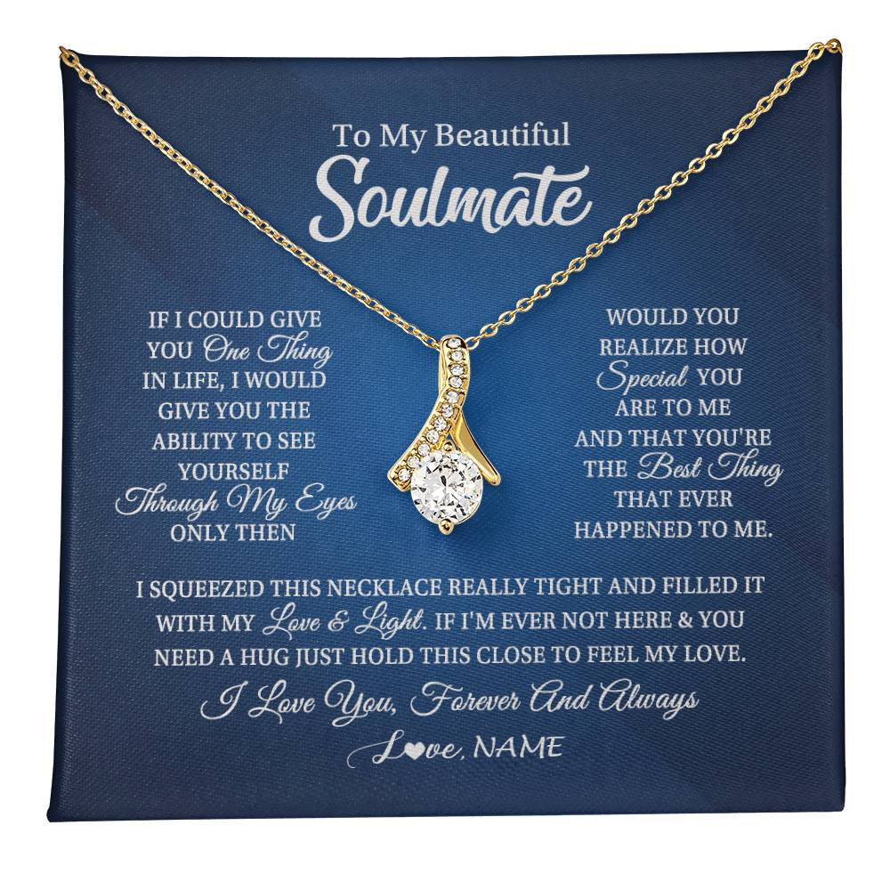 Alluring Beauty Necklace 18K Yellow Gold Finish | 1 | Personalized To My Beautiful Soulmate Necklace From Husband Hold This Close My Love Future Wife Birthday Valentine Christmas Customized Gift Box Message Card | teecentury