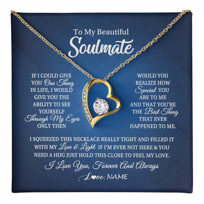 Forever Love Necklace 18K Yellow Gold Finish | 1 | Personalized To My Beautiful Soulmate Necklace From Husband Hold This Close My Love Future Wife Birthday Valentine Christmas Customized Gift Box Message Card | teecentury