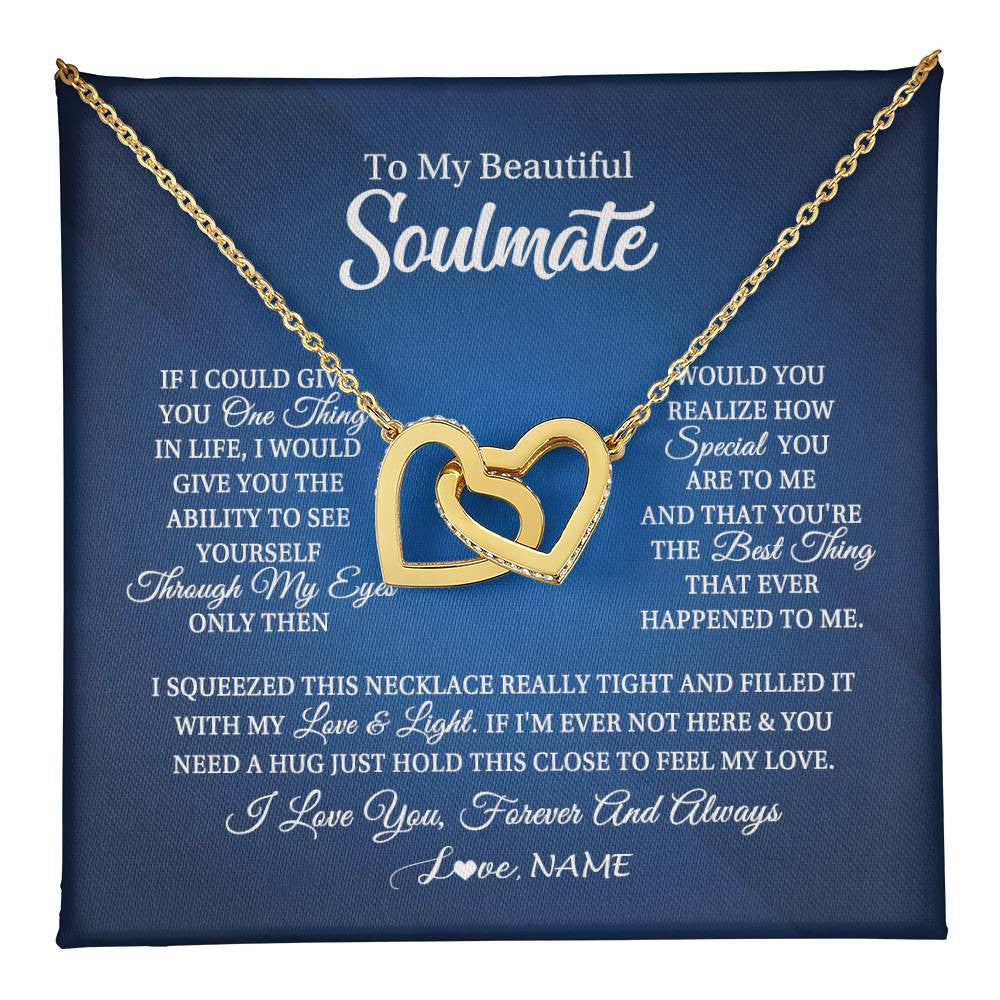 Interlocking Hearts Necklace 18K Yellow Gold Finish | 1 | Personalized To My Beautiful Soulmate Necklace From Husband Hold This Close My Love Future Wife Birthday Valentine Christmas Customized Gift Box Message Card | teecentury