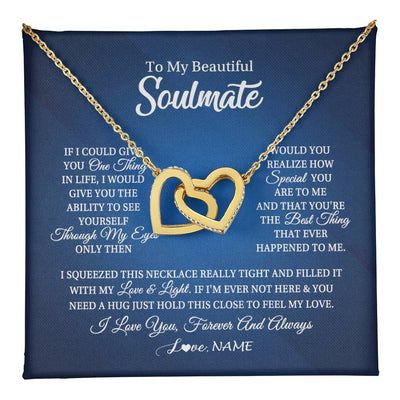 Interlocking Hearts Necklace 18K Yellow Gold Finish | 1 | Personalized To My Beautiful Soulmate Necklace From Husband Hold This Close My Love Future Wife Birthday Valentine Christmas Customized Gift Box Message Card | teecentury