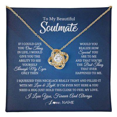 Love Knot Necklace 18K Yellow Gold Finish | 1 | Personalized To My Beautiful Soulmate Necklace From Husband Hold This Close My Love Future Wife Birthday Valentine Christmas Customized Gift Box Message Card | teecentury