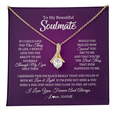 Alluring Beauty Necklace 18K Yellow Gold Finish | 1 | Personalized To My Beautiful Soulmate Necklace From Husband I Love You Future Wife Birthday Valentines Day Christmas Customized Gift Box Message Card | teecentury