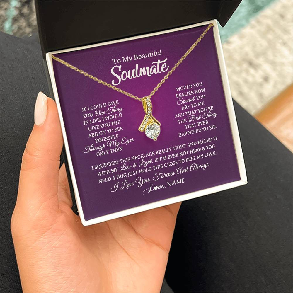 Alluring Beauty Necklace 18K Yellow Gold Finish | 2 | Personalized To My Beautiful Soulmate Necklace From Husband I Love You Future Wife Birthday Valentines Day Christmas Customized Gift Box Message Card | teecentury
