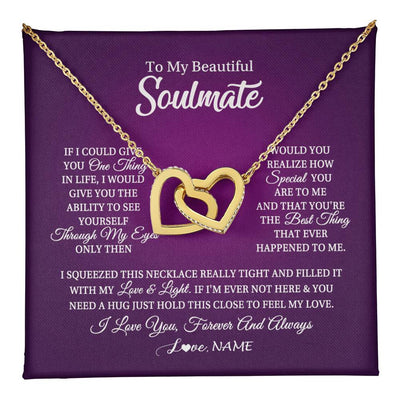 Interlocking Hearts Necklace 18K Yellow Gold Finish | 1 | Personalized To My Beautiful Soulmate Necklace From Husband I Love You Future Wife Birthday Valentines Day Christmas Customized Gift Box Message Card | teecentury