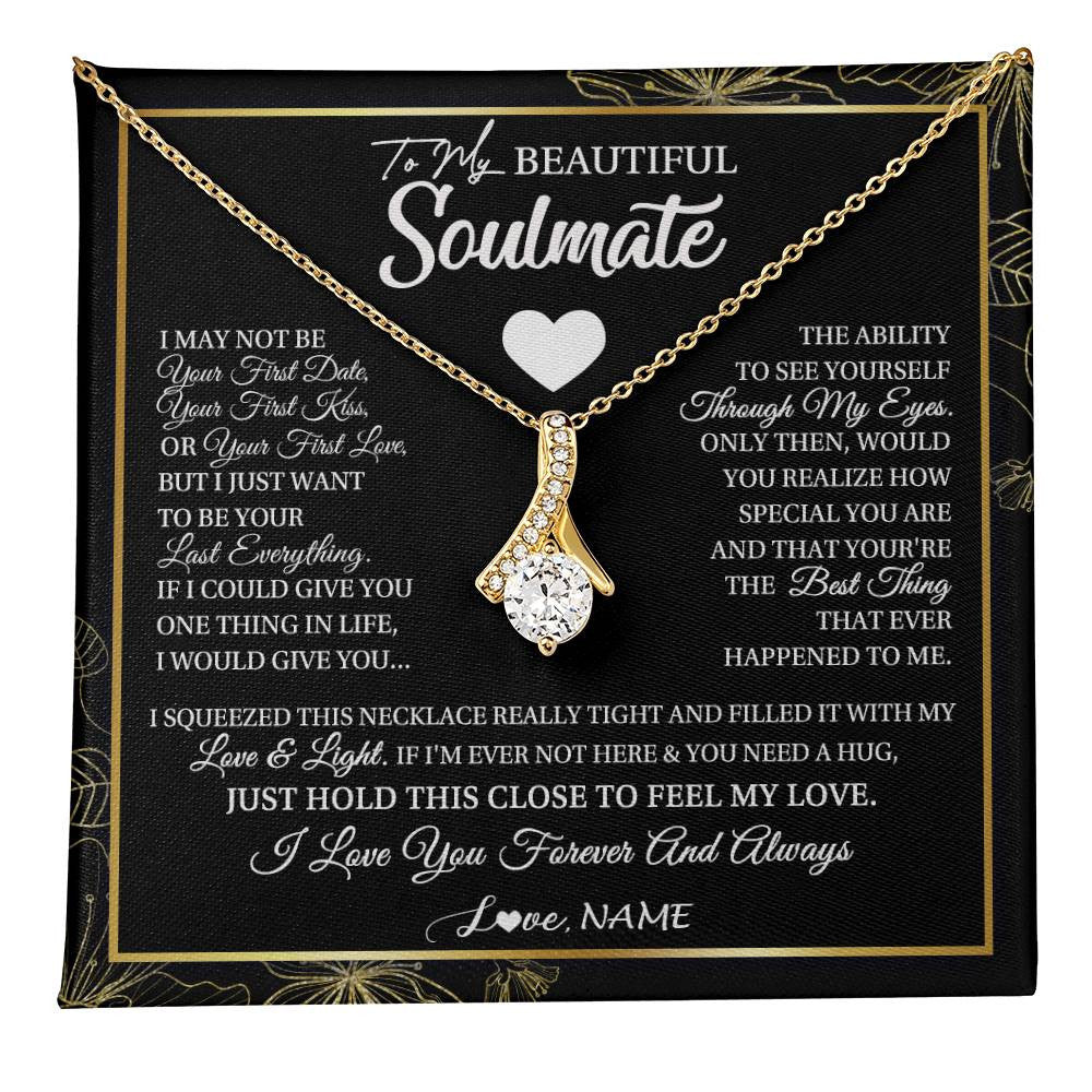 Alluring Beauty Necklace 18K Yellow Gold Finish | 1 | Personalized To My Beautiful Soulmate Necklace From Husband I May Not Be Your First Day Wife Valentines Day Birthday Christmas Customized Gift Box Message Card | teecentury