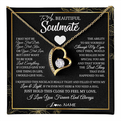 Forever Love Necklace 18K Yellow Gold Finish | 1 | Personalized To My Beautiful Soulmate Necklace From Husband I May Not Be Your First Day Wife Valentines Day Birthday Christmas Customized Gift Box Message Card | teecentury