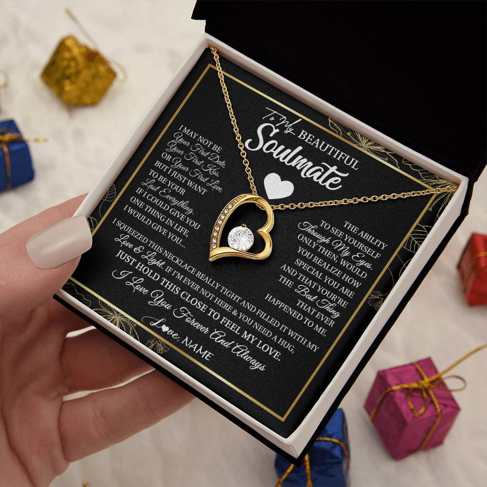 Forever Love Necklace 18K Yellow Gold Finish | 2 | Personalized To My Beautiful Soulmate Necklace From Husband I May Not Be Your First Day Wife Valentines Day Birthday Christmas Customized Gift Box Message Card | teecentury