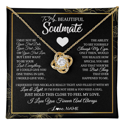 Love Knot Necklace 18K Yellow Gold Finish | 1 | Personalized To My Beautiful Soulmate Necklace From Husband I May Not Be Your First Day Wife Valentines Day Birthday Christmas Customized Gift Box Message Card | teecentury