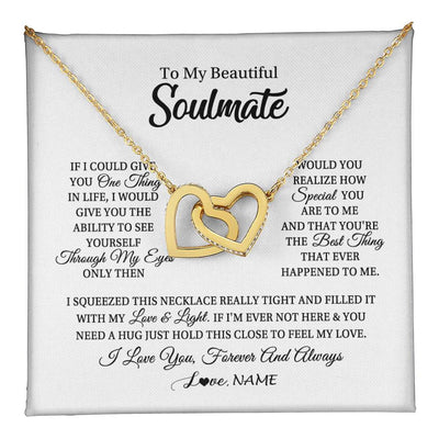 Interlocking Hearts Necklace 18K Yellow Gold Finish | 1 | Personalized To My Beautiful Soulmate Necklace From Husband If I Could Give You Future Wife Birthday Anniversary Christmas Customized Gift Box Message Card | teecentury