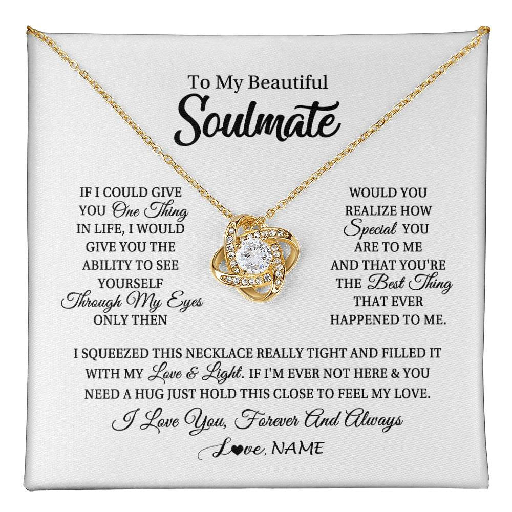 Love Knot Necklace 18K Yellow Gold Finish | 1 | Personalized To My Beautiful Soulmate Necklace From Husband If I Could Give You Future Wife Birthday Anniversary Christmas Customized Gift Box Message Card | teecentury