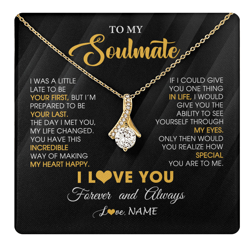 Alluring Beauty Necklace 18K Yellow Gold Finish | 1 | Personalized To My Beautiful Soulmate Necklace From Husband Jewelry Forever Love Girlfriend Wife Birthday Gifts Anniversary Valentines Day Message Card | teecentury