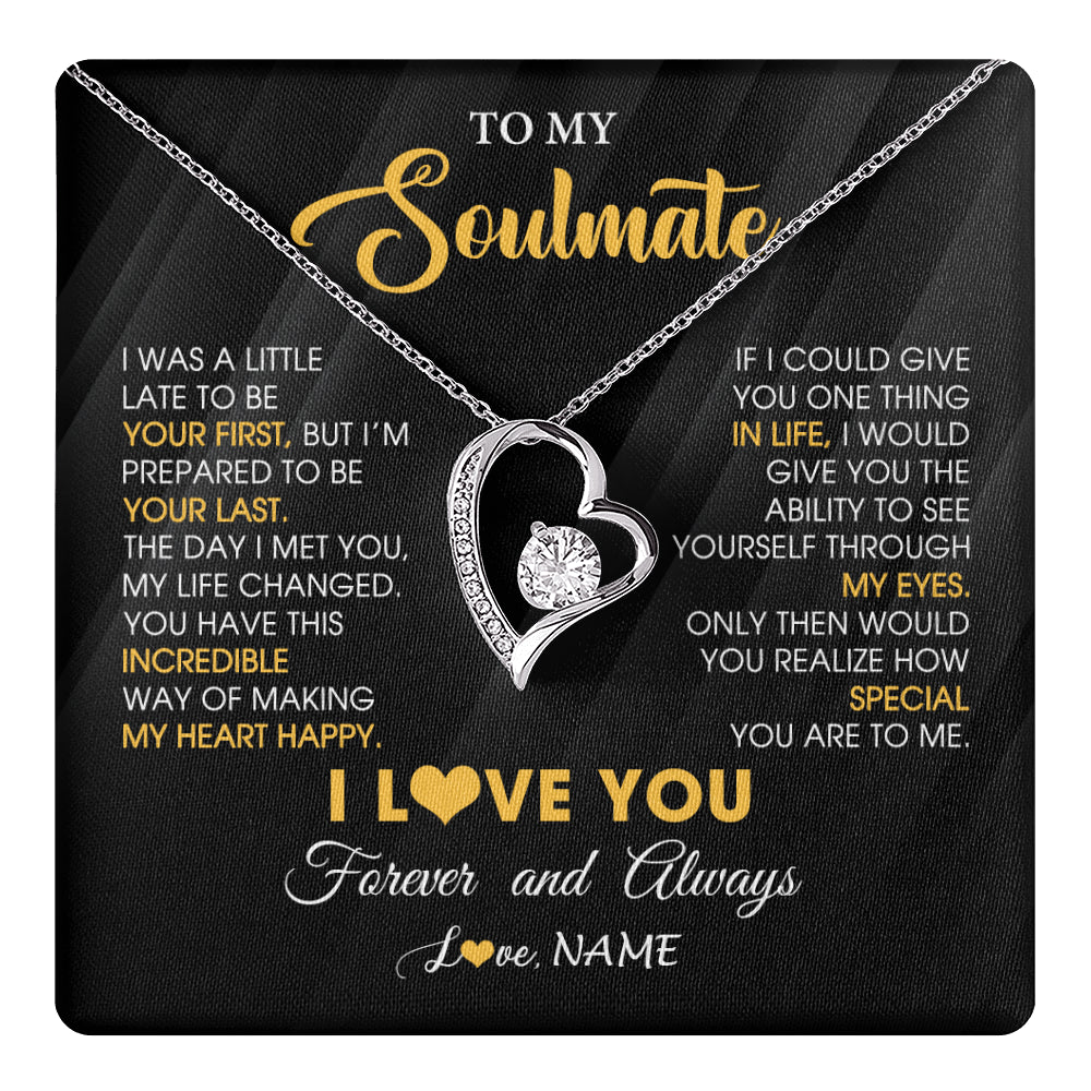 Forever Love Necklace 14K White Gold Finish | 1 | Personalized To My Beautiful Soulmate Necklace From Husband Jewelry Forever Love Girlfriend Wife Birthday Gifts Anniversary Valentines Day Message Card | teecentury