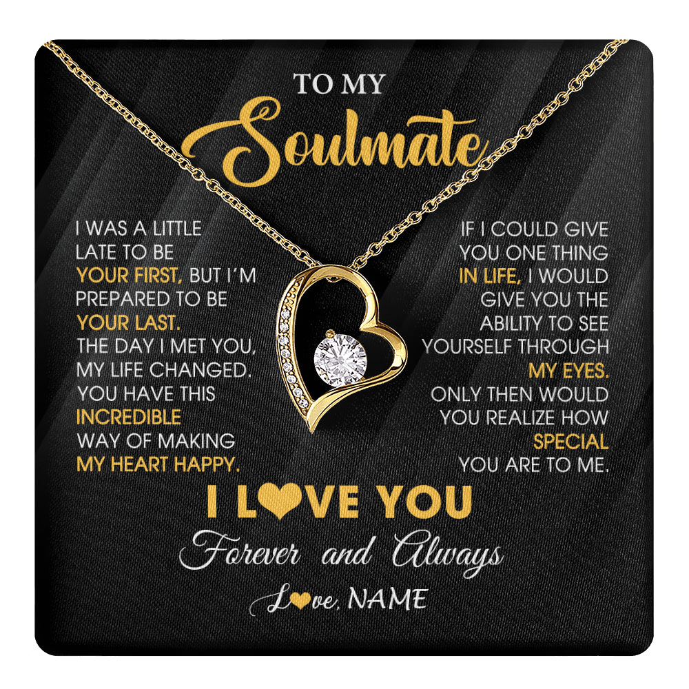 Forever Love Necklace 18K Yellow Gold Finish | 1 | Personalized To My Beautiful Soulmate Necklace From Husband Jewelry Forever Love Girlfriend Wife Birthday Gifts Anniversary Valentines Day Message Card | teecentury