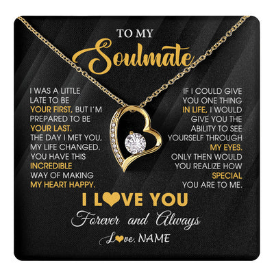 Forever Love Necklace 18K Yellow Gold Finish | 1 | Personalized To My Beautiful Soulmate Necklace From Husband Jewelry Forever Love Girlfriend Wife Birthday Gifts Anniversary Valentines Day Message Card | teecentury