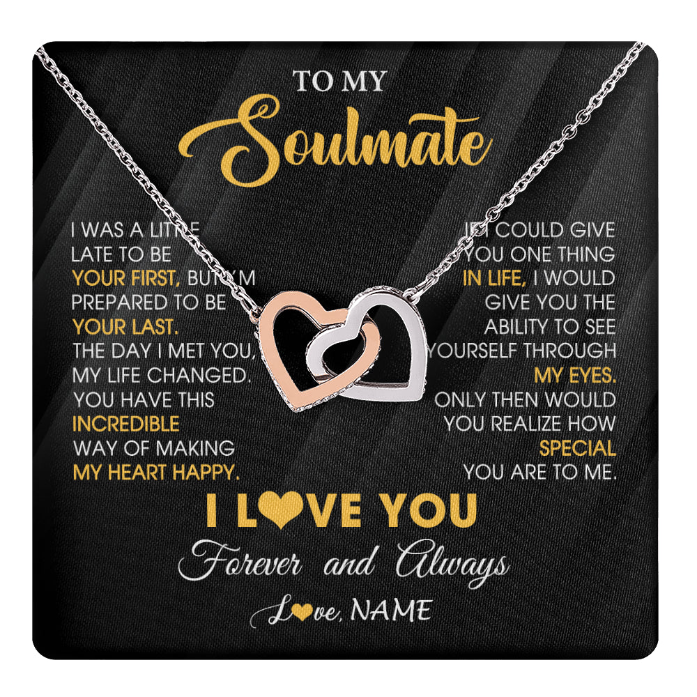 Interlocking Hearts Necklace Stainless Steel & Rose Gold Finish | 1 | Personalized To My Beautiful Soulmate Necklace From Husband Jewelry Forever Love Girlfriend Wife Birthday Gifts Anniversary Valentines Day Message Card | teecentury