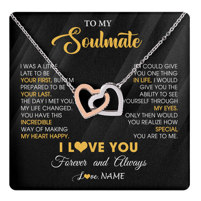 Interlocking Hearts Necklace Stainless Steel & Rose Gold Finish | 1 | Personalized To My Beautiful Soulmate Necklace From Husband Jewelry Forever Love Girlfriend Wife Birthday Gifts Anniversary Valentines Day Message Card | teecentury