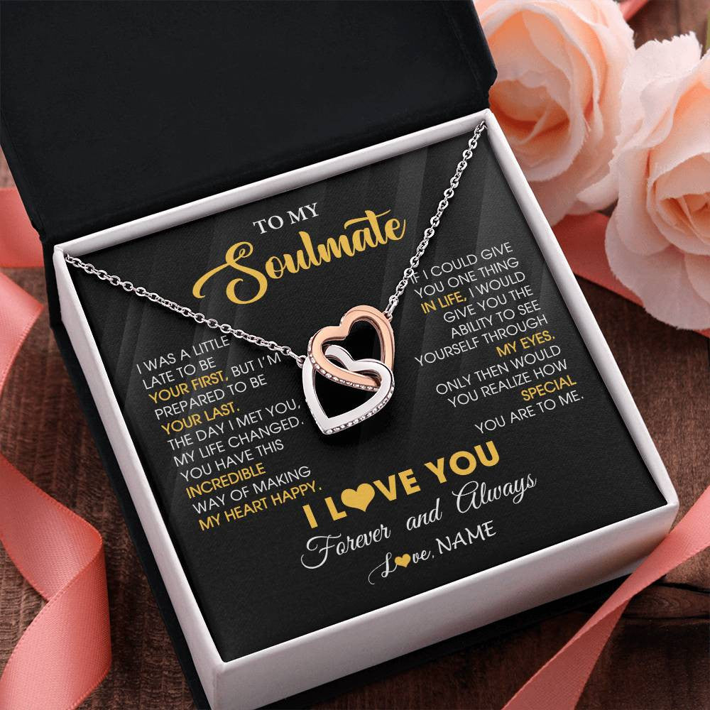 Interlocking Hearts Necklace Stainless Steel & Rose Gold Finish | 2 | Personalized To My Beautiful Soulmate Necklace From Husband Jewelry Forever Love Girlfriend Wife Birthday Gifts Anniversary Valentines Day Message Card | teecentury