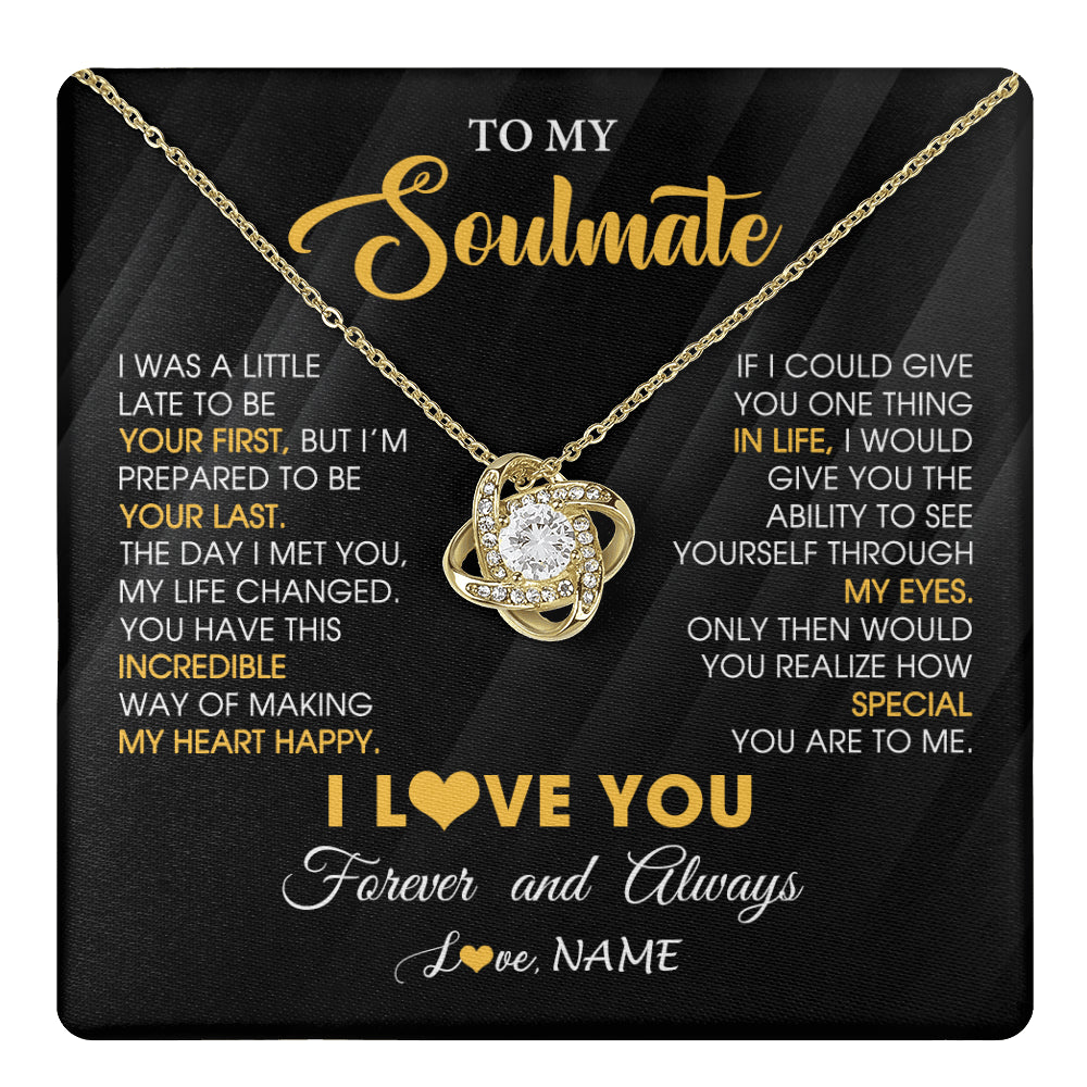 Love Knot Necklace 18K Yellow Gold Finish | 1 | Personalized To My Beautiful Soulmate Necklace From Husband Jewelry Forever Love Girlfriend Wife Birthday Gifts Anniversary Valentines Day Message Card | teecentury