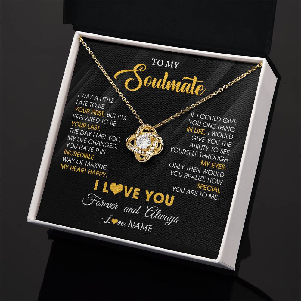 Love Knot Necklace 18K Yellow Gold Finish | 2 | Personalized To My Beautiful Soulmate Necklace From Husband Jewelry Forever Love Girlfriend Wife Birthday Gifts Anniversary Valentines Day Message Card | teecentury