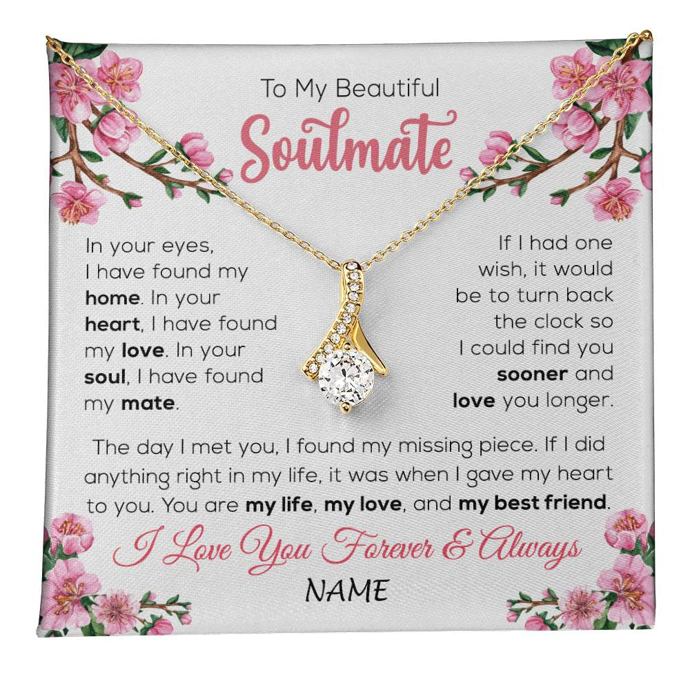 Alluring Beauty Necklace 18K Yellow Gold Finish | 1 | Personalized To My Beautiful Soulmate Necklace From Husband Love You Longer Wife Birthday Anniversary Wedding Valentines Day Customized Gift Box Message Card | teecentury