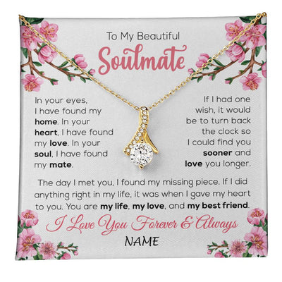 Alluring Beauty Necklace 18K Yellow Gold Finish | 1 | Personalized To My Beautiful Soulmate Necklace From Husband Love You Longer Wife Birthday Anniversary Wedding Valentines Day Customized Gift Box Message Card | teecentury