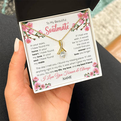 Alluring Beauty Necklace 18K Yellow Gold Finish | 2 | Personalized To My Beautiful Soulmate Necklace From Husband Love You Longer Wife Birthday Anniversary Wedding Valentines Day Customized Gift Box Message Card | teecentury