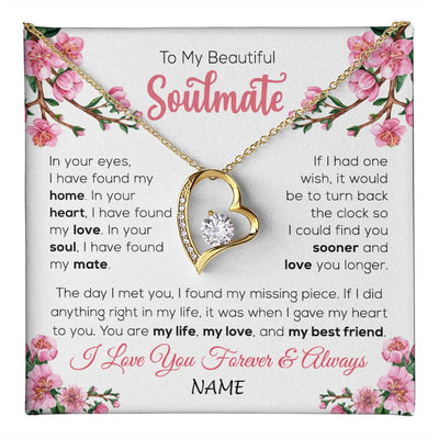 Forever Love Necklace 18K Yellow Gold Finish | 1 | Personalized To My Beautiful Soulmate Necklace From Husband Love You Longer Wife Birthday Anniversary Wedding Valentines Day Customized Gift Box Message Card | teecentury