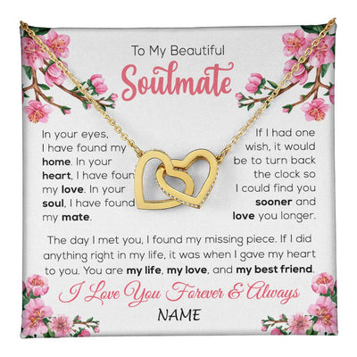 Interlocking Hearts Necklace 18K Yellow Gold Finish | 1 | Personalized To My Beautiful Soulmate Necklace From Husband Love You Longer Wife Birthday Anniversary Wedding Valentines Day Customized Gift Box Message Card | teecentury