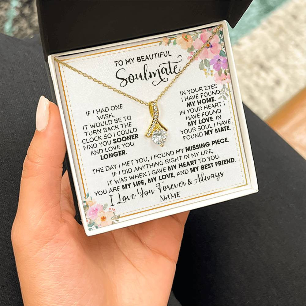 Alluring Beauty Necklace 18K Yellow Gold Finish | 2 | Personalized To My Beautiful Soulmate Necklace From Husband My Life My Love Wife Romantic Birthday Anniversary Christmas Customized Gift Box Message Card | teecentury