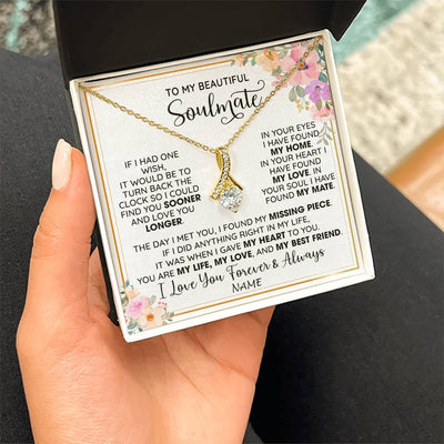 Alluring Beauty Necklace 18K Yellow Gold Finish | 2 | Personalized To My Beautiful Soulmate Necklace From Husband My Life My Love Wife Romantic Birthday Anniversary Christmas Customized Gift Box Message Card | teecentury