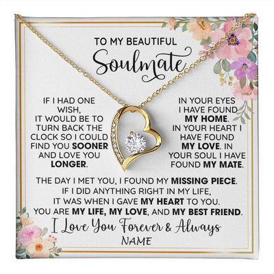 Forever Love Necklace 18K Yellow Gold Finish | 1 | Personalized To My Beautiful Soulmate Necklace From Husband My Life My Love Wife Romantic Birthday Anniversary Christmas Customized Gift Box Message Card | teecentury