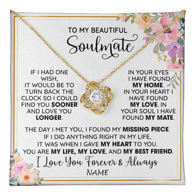 Love Knot Necklace 18K Yellow Gold Finish | 1 | Personalized To My Beautiful Soulmate Necklace From Husband My Life My Love Wife Romantic Birthday Anniversary Christmas Customized Gift Box Message Card | teecentury