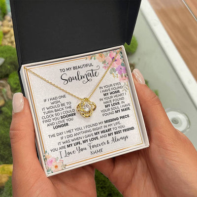 Love Knot Necklace 18K Yellow Gold Finish | 2 | Personalized To My Beautiful Soulmate Necklace From Husband My Life My Love Wife Romantic Birthday Anniversary Christmas Customized Gift Box Message Card | teecentury