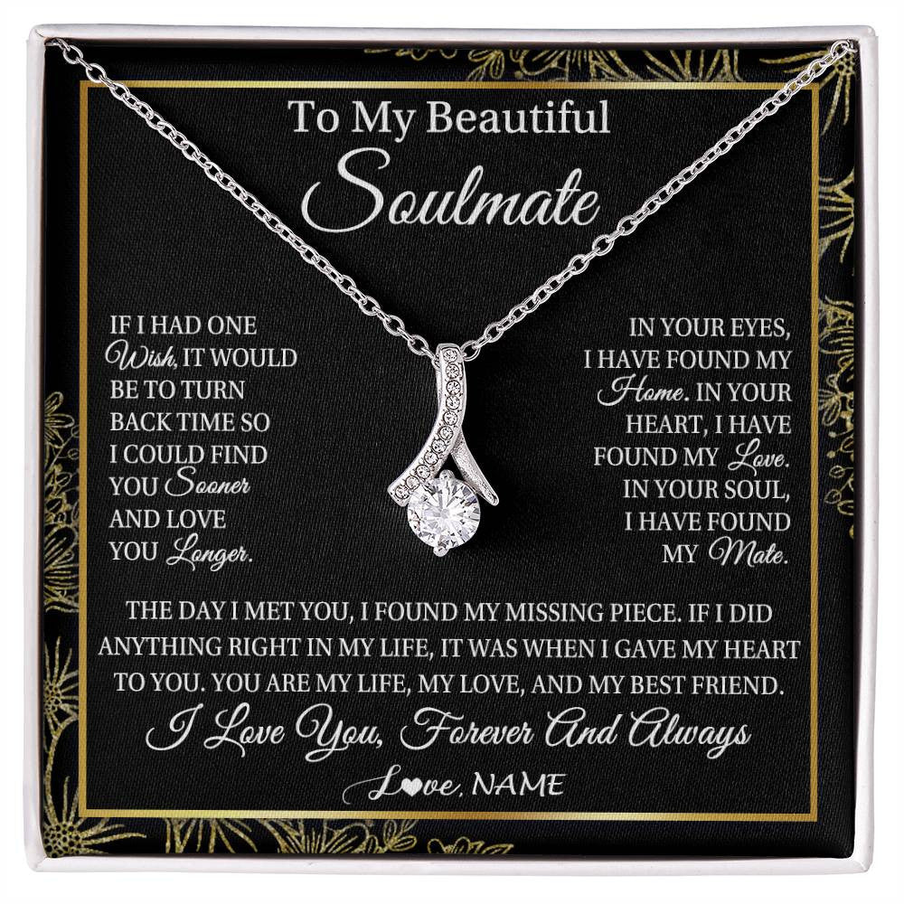 Alluring Beauty Necklace 14K White Gold Finish | Personalized To My Beautiful Soulmate Necklace From Husband Romantic Gifts Future Wife Birthday Anniversary Jewelry Christmas Customized Gift Box Message Card | teecentury