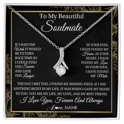 Alluring Beauty Necklace 14K White Gold Finish | Personalized To My Beautiful Soulmate Necklace From Husband Romantic Gifts Future Wife Birthday Anniversary Jewelry Christmas Customized Gift Box Message Card | teecentury