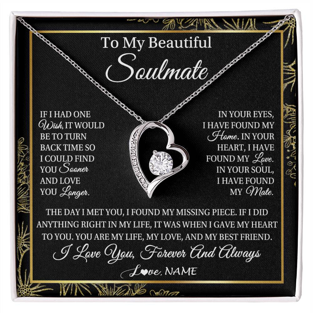 Forever Love Necklace 14K White Gold Finish | Personalized To My Beautiful Soulmate Necklace From Husband Romantic Gifts Future Wife Birthday Anniversary Jewelry Christmas Customized Gift Box Message Card | teecentury