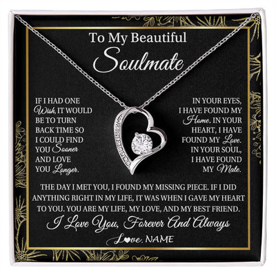 Forever Love Necklace 14K White Gold Finish | Personalized To My Beautiful Soulmate Necklace From Husband Romantic Gifts Future Wife Birthday Anniversary Jewelry Christmas Customized Gift Box Message Card | teecentury