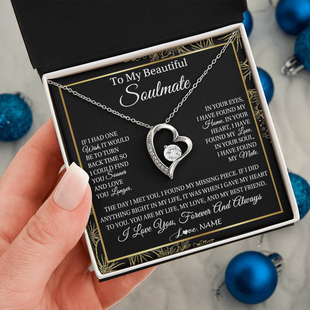 Forever Love Necklace 14K White Gold Finish | Personalized To My Beautiful Soulmate Necklace From Husband Romantic Gifts Future Wife Birthday Anniversary Jewelry Christmas Customized Gift Box Message Card | teecentury