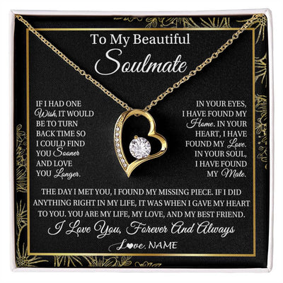 Forever Love Necklace 18K Yellow Gold Finish | Personalized To My Beautiful Soulmate Necklace From Husband Romantic Gifts Future Wife Birthday Anniversary Jewelry Christmas Customized Gift Box Message Card | teecentury