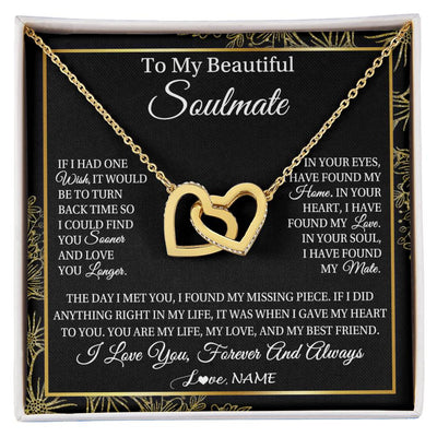 Interlocking Hearts Necklace 18K Yellow Gold Finish | Personalized To My Beautiful Soulmate Necklace From Husband Romantic Gifts Future Wife Birthday Anniversary Jewelry Christmas Customized Gift Box Message Card | teecentury
